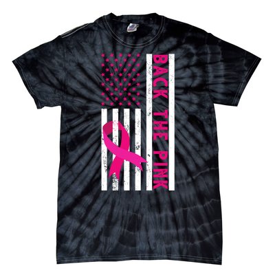 Back The Pink American Flag Pink Ribbon Breast Cancer Tie-Dye T-Shirt