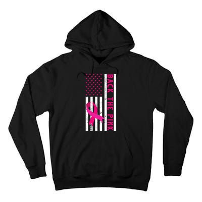 Back The Pink American Flag Pink Ribbon Breast Cancer Tall Hoodie