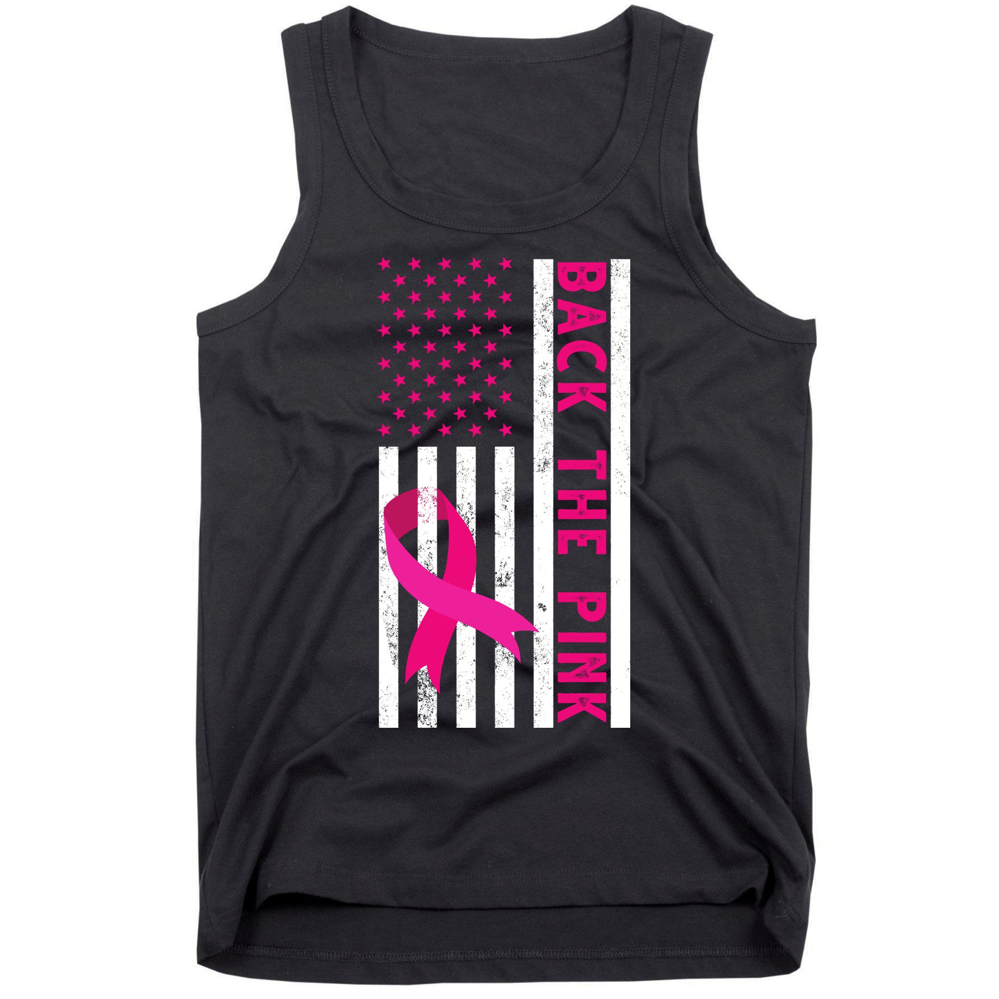 Back The Pink American Flag Pink Ribbon Breast Cancer Tank Top