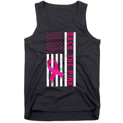 Back The Pink American Flag Pink Ribbon Breast Cancer Tank Top