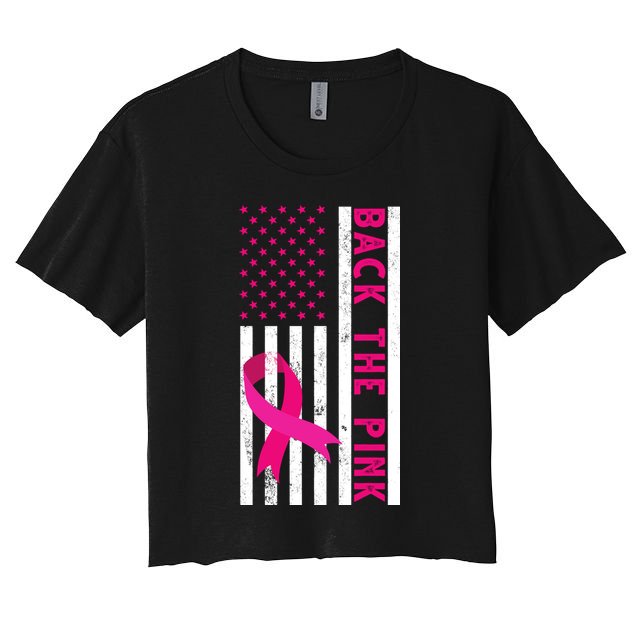 Back The Pink American Flag Pink Ribbon Breast Cancer Crop Top