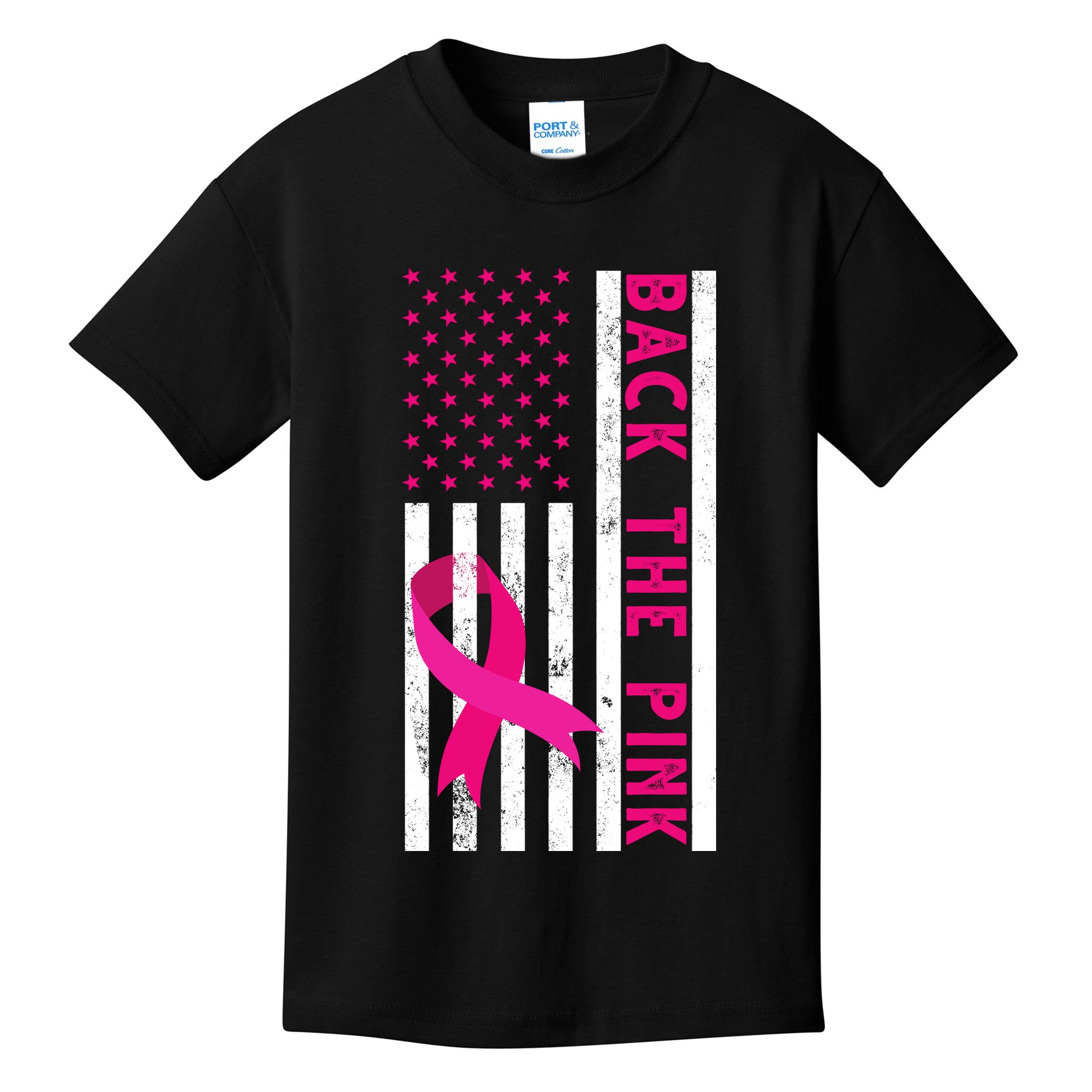 Back The Pink American Flag Pink Ribbon Breast Cancer Kids T-Shirt