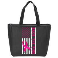 Back The Pink American Flag Pink Ribbon Breast Cancer Zip Tote Bag