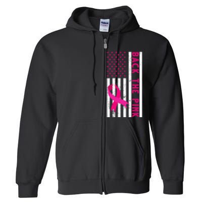 Back The Pink American Flag Pink Ribbon Breast Cancer Full Zip Hoodie