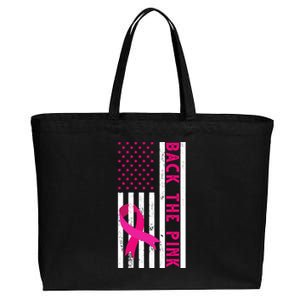 Back The Pink American Flag Pink Ribbon Breast Cancer Cotton Canvas Jumbo Tote