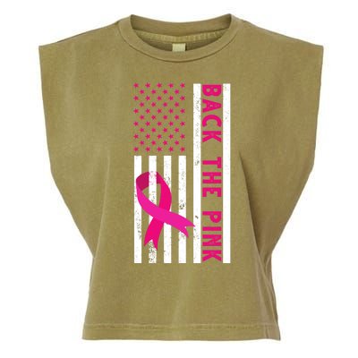 Back The Pink American Flag Pink Ribbon Breast Cancer Garment-Dyed Women's Muscle Tee