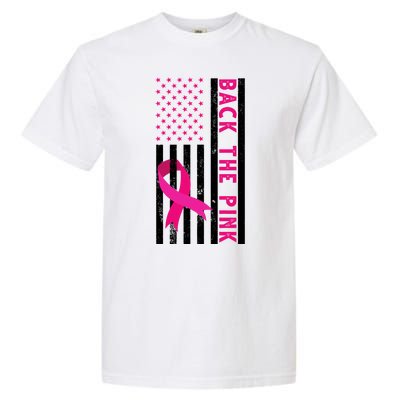 Back The Pink American Flag Pink Ribbon Breast Cancer Garment-Dyed Heavyweight T-Shirt