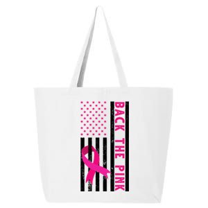 Back The Pink American Flag Pink Ribbon Breast Cancer 25L Jumbo Tote