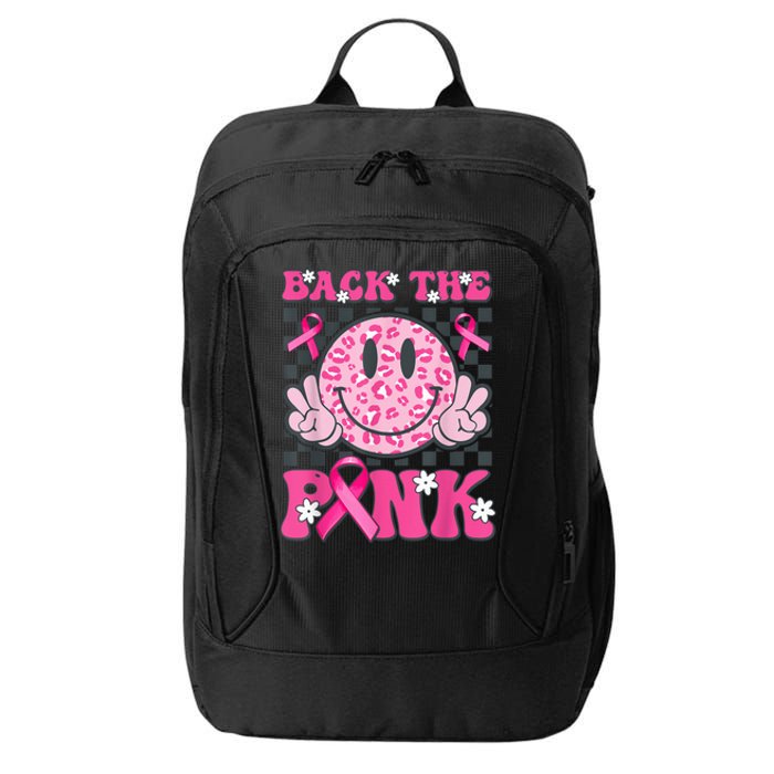 Back The Pink Smile Face Pink Breast Cancer Awareness Groovy City Backpack