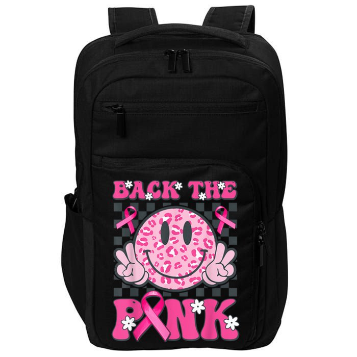 Back The Pink Smile Face Pink Breast Cancer Awareness Groovy Impact Tech Backpack