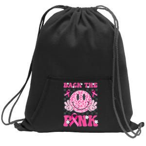 Back The Pink Smile Face Pink Breast Cancer Awareness Groovy Sweatshirt Cinch Pack Bag