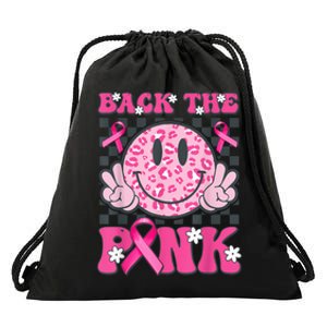 Back The Pink Smile Face Pink Breast Cancer Awareness Groovy Drawstring Bag