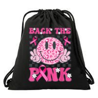 Back The Pink Smile Face Pink Breast Cancer Awareness Groovy Drawstring Bag