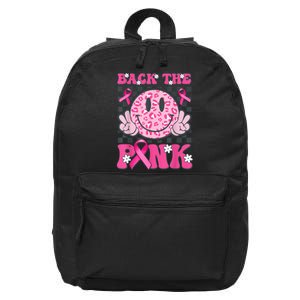 Back The Pink Smile Face Pink Breast Cancer Awareness Groovy 16 in Basic Backpack