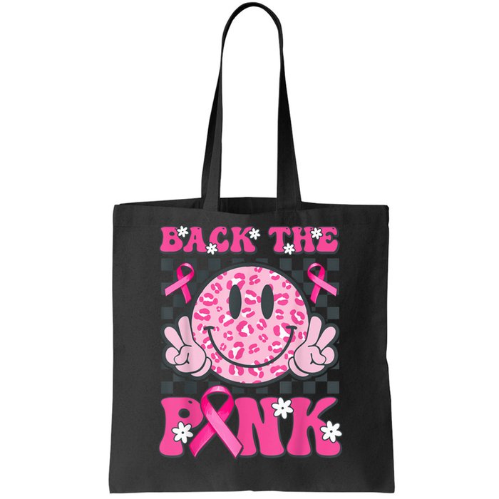 Back The Pink Smile Face Pink Breast Cancer Awareness Groovy Tote Bag