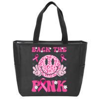 Back The Pink Smile Face Pink Breast Cancer Awareness Groovy Zip Tote Bag