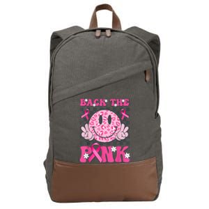 Back The Pink Smile Face Pink Breast Cancer Awareness Groovy Cotton Canvas Backpack