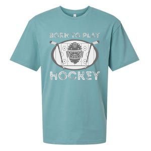 Born To Play Hockey Funny Ice Hockey Player Gift Sueded Cloud Jersey T-Shirt