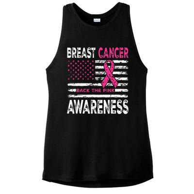 Back The Pink Ribbon American Flag Breast Cancer Awareness Ladies PosiCharge Tri-Blend Wicking Tank