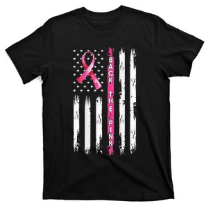 Back The Pink Ribbon American Flag Breast Cancer Awareness T-Shirt