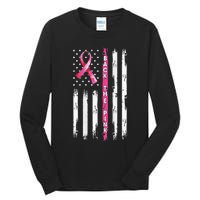 Back The Pink Ribbon American Flag Breast Cancer Awareness Tall Long Sleeve T-Shirt