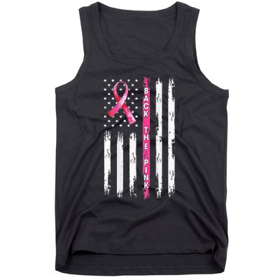 Back The Pink Ribbon American Flag Breast Cancer Awareness Tank Top