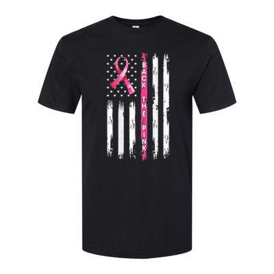 Back The Pink Ribbon American Flag Breast Cancer Awareness Softstyle® CVC T-Shirt