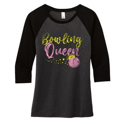 Bowling Team Queen Gift Bowling Women's Tri-Blend 3/4-Sleeve Raglan Shirt