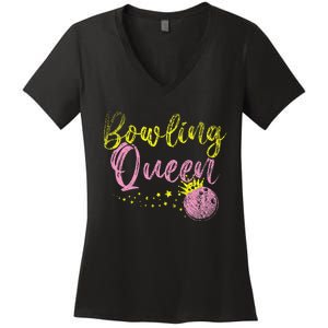 Bowling Team Queen Gift Bowling Women's V-Neck T-Shirt