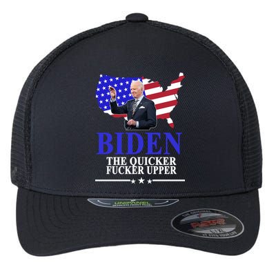 Biden The Quicker Fucker Upper American Flag Design Flexfit Unipanel Trucker Cap