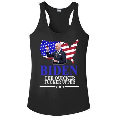 Biden The Quicker Fucker Upper American Flag Design Ladies PosiCharge Competitor Racerback Tank