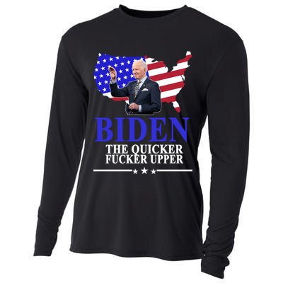 Biden The Quicker Fucker Upper American Flag Design Cooling Performance Long Sleeve Crew