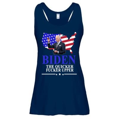 Biden The Quicker Fucker Upper American Flag Design Ladies Essential Flowy Tank