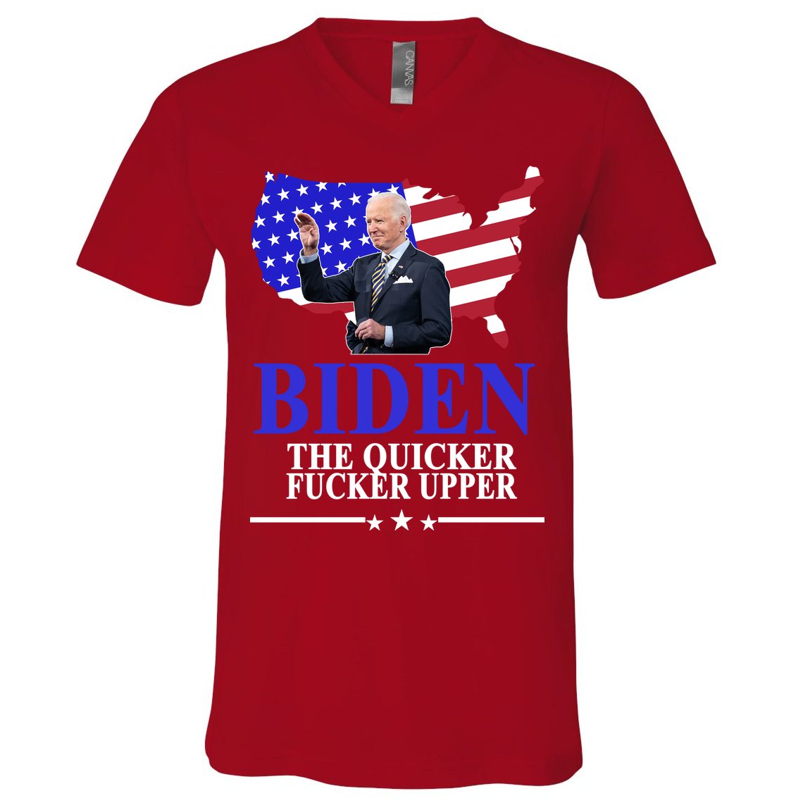 Biden The Quicker Fucker Upper American Flag Design V-Neck T-Shirt