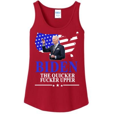 Biden The Quicker Fucker Upper American Flag Design Ladies Essential Tank