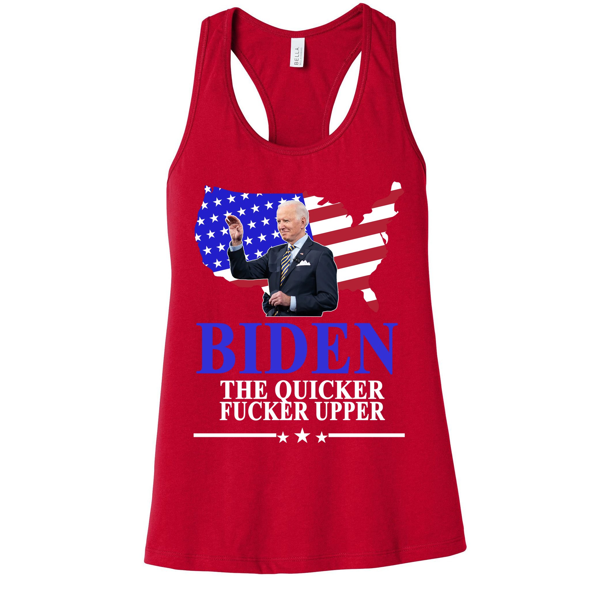 Biden The Quicker Fucker Upper American Flag Design Womens Tank Top