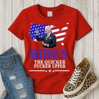 Biden The Quicker Fucker Upper American Flag Design Womens T-Shirt