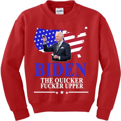 Biden The Quicker Fucker Upper American Flag Design Kids Sweatshirt