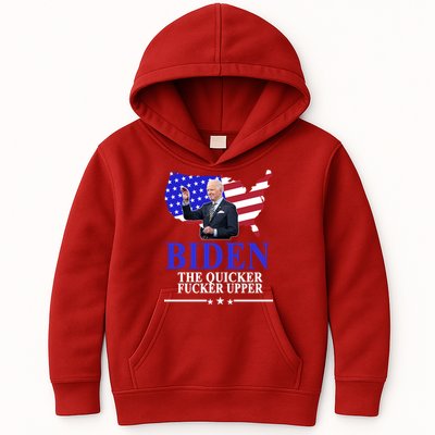 Biden The Quicker Fucker Upper American Flag Design Kids Hoodie