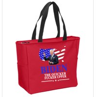 Biden The Quicker Fucker Upper American Flag Design Zip Tote Bag
