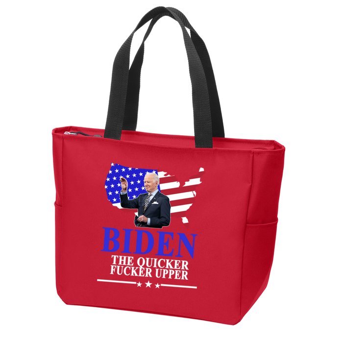 Biden The Quicker Fucker Upper American Flag Design Zip Tote Bag
