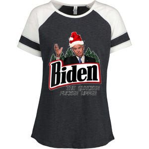 Biden The Quicker Fucker Upper. Enza Ladies Jersey Colorblock Tee