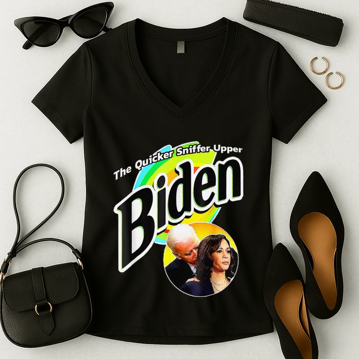 Biden The Quicker Sniffer Upper Funny Women's V-Neck T-Shirt