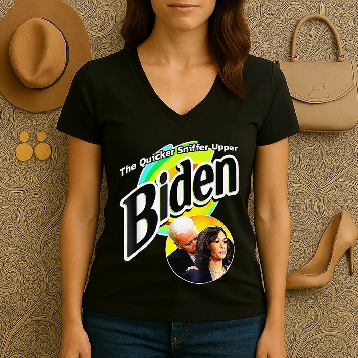 Biden The Quicker Sniffer Upper Funny Women's V-Neck T-Shirt