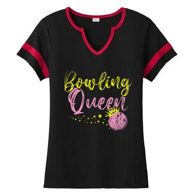 Bowling Team Queen Women Gift Bowling Ladies Halftime Notch Neck Tee