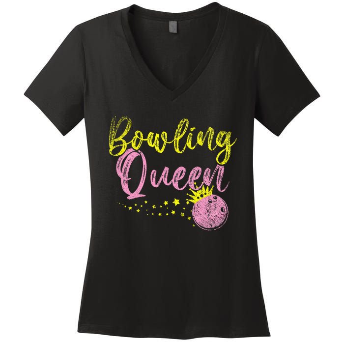 Bowling Team Queen Women Gift Bowling Women's V-Neck T-Shirt