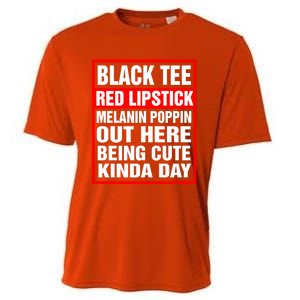 Black Tee Red Lipstick Melanin Poppin Out Here Being Cute Great Gift Cooling Performance Crew T-Shirt