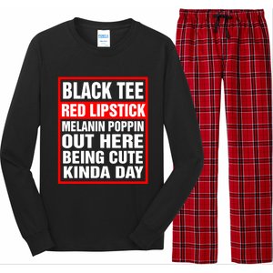 Black Tee Red Lipstick Melanin Poppin Out Here Being Cute Great Gift Long Sleeve Pajama Set