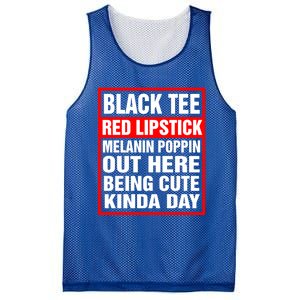 Black Tee Red Lipstick Melanin Poppin Out Here Being Cute Great Gift Mesh Reversible Basketball Jersey Tank