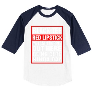 Black Tee Red Lipstick Melanin Poppin Out Here Being Cute Great Gift Baseball Sleeve Shirt